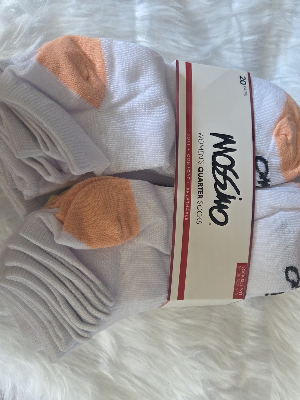 Mossimo Women’s Quarter Socks 20 Pair White Peach Size 9-11 NEW